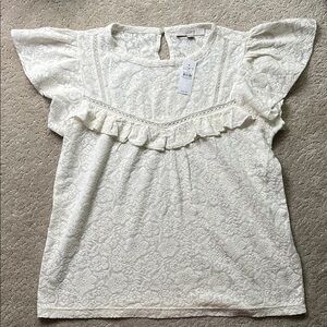 Ann Taylor LOFT Lace Ruffle Top M Cream